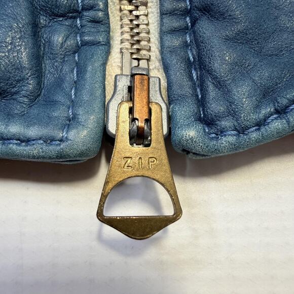 Brogden Track Jacket Mens Large Blue Leather Bomber Raglan Two-Way Zip Rib Knit - Picture 6 of 16